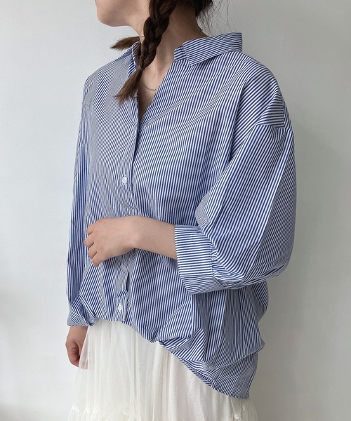 AS KNOW AS plus(アズノゥアズプラス)の「◎前開きスキッパー7分袖シャツ(シャツ/ブラウス・レディース・ホワイト×ネイビー/キナリ/チャコールグレー/グレー/ブルーグリーン/ブラック系/ブルー系その他/イエロー系/ホワイト系その他/グリーン系/ホワイト系/ブルー系その他2/ホワイト系その他2/ブラック系その他/オレンジ系・FREE)」の11枚目の写真