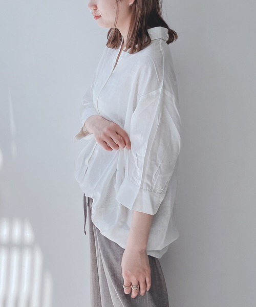 AS KNOW AS plus(アズノゥアズプラス)の「◎前開きスキッパー7分袖シャツ(シャツ/ブラウス・レディース・ホワイト×ネイビー/キナリ/チャコールグレー/グレー/ブルーグリーン/ブラック系/ブルー系その他/イエロー系/ホワイト系その他/グリーン系/ホワイト系/ブルー系その他2/ホワイト系その他2/ブラック系その他/オレンジ系・FREE)」の22枚目の写真