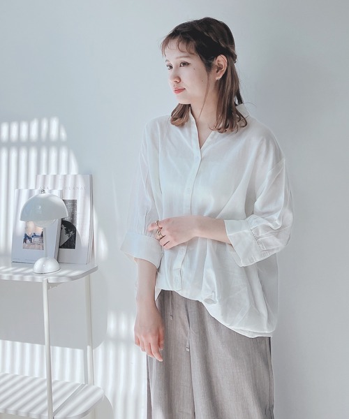 AS KNOW AS plus(アズノゥアズプラス)の「◎前開きスキッパー7分袖シャツ(シャツ/ブラウス・レディース・ホワイト×ネイビー/キナリ/チャコールグレー/グレー/ブルーグリーン/ブラック系/ブルー系その他/イエロー系/ホワイト系その他/グリーン系/ホワイト系/ブルー系その他2/ホワイト系その他2/ブラック系その他/オレンジ系・FREE)」の21枚目の写真