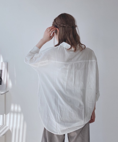 AS KNOW AS plus(アズノゥアズプラス)の「◎前開きスキッパー7分袖シャツ(シャツ/ブラウス・レディース・ホワイト×ネイビー/キナリ/チャコールグレー/グレー/ブルーグリーン/ブラック系/ブルー系その他/イエロー系/ホワイト系その他/グリーン系/ホワイト系/ブルー系その他2/ホワイト系その他2/ブラック系その他/オレンジ系・FREE)」の20枚目の写真