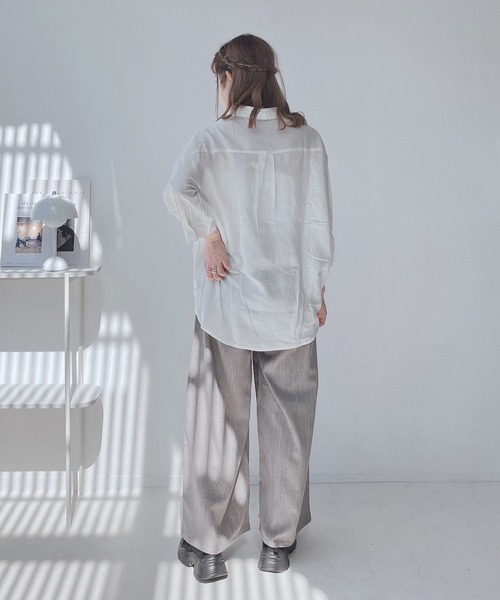 AS KNOW AS plus(アズノゥアズプラス)の「◎前開きスキッパー7分袖シャツ(シャツ/ブラウス・レディース・ホワイト×ネイビー/キナリ/チャコールグレー/グレー/ブルーグリーン/ブラック系/ブルー系その他/イエロー系/ホワイト系その他/グリーン系/ホワイト系/ブルー系その他2/ホワイト系その他2/ブラック系その他/オレンジ系・FREE)」の16枚目の写真