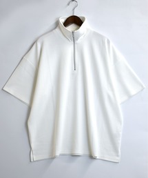 double knit half zip T-shirt/接触冷感 ダンボールニット ハーフジップ 半袖Tシャツ