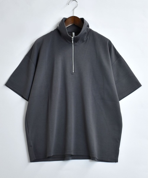 Starting Over(スターティングオーバー)の「double knit half zip T-shirt/接触冷感 ダンボールニット ハーフジップ 半袖Tシャツ(Tシャツ/カットソー・メンズ・チャコールグレー/ブラック/ホワイト・M/L/XL)」の1枚目の写真