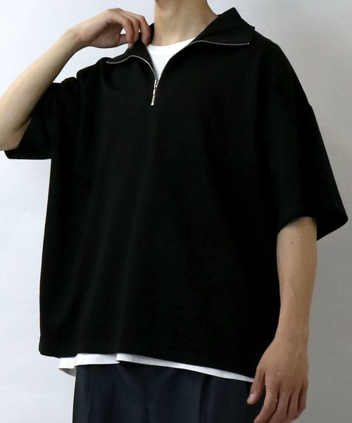 Starting Over(スターティングオーバー)の「double knit half zip T-shirt/接触冷感 ダンボールニット ハーフジップ 半袖Tシャツ(Tシャツ/カットソー・メンズ・チャコールグレー/ブラック/ホワイト・M/L/XL)」の12枚目の写真