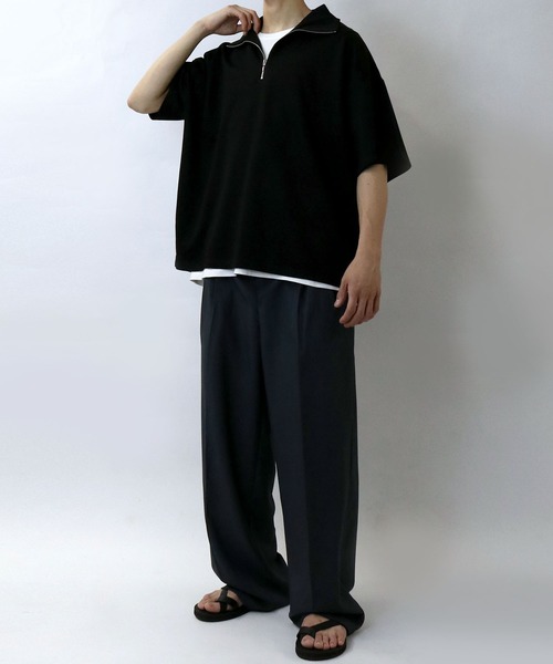 Starting Over(スターティングオーバー)の「double knit half zip T-shirt/接触冷感 ダンボールニット ハーフジップ 半袖Tシャツ(Tシャツ/カットソー・メンズ・チャコールグレー/ブラック/ホワイト・M/L/XL)」の14枚目の写真