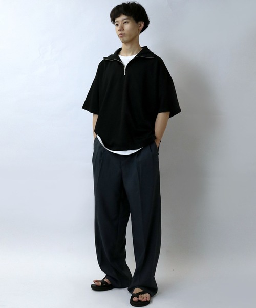 Starting Over(スターティングオーバー)の「double knit half zip T-shirt/接触冷感 ダンボールニット ハーフジップ 半袖Tシャツ(Tシャツ/カットソー・メンズ・チャコールグレー/ブラック/ホワイト・M/L/XL)」の15枚目の写真
