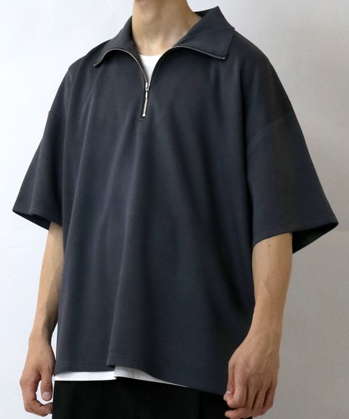 Starting Over(スターティングオーバー)の「double knit half zip T-shirt/接触冷感 ダンボールニット ハーフジップ 半袖Tシャツ(Tシャツ/カットソー・メンズ・チャコールグレー/ブラック/ホワイト・M/L/XL)」の16枚目の写真