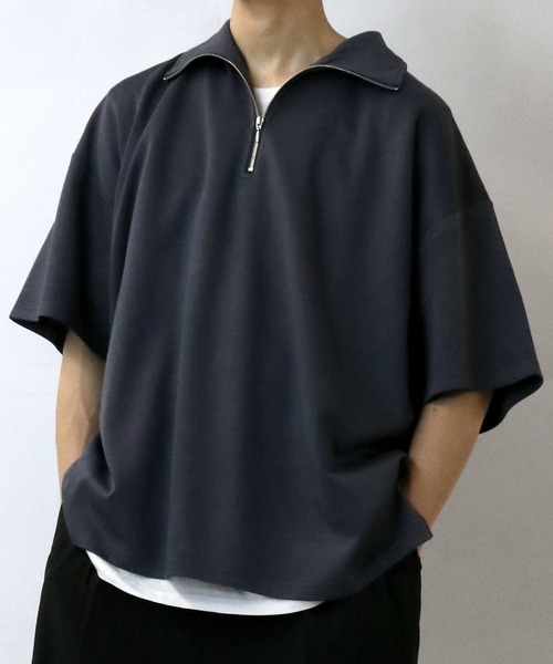 Starting Over(スターティングオーバー)の「double knit half zip T-shirt/接触冷感 ダンボールニット ハーフジップ 半袖Tシャツ(Tシャツ/カットソー・メンズ・チャコールグレー/ブラック/ホワイト・M/L/XL)」の17枚目の写真