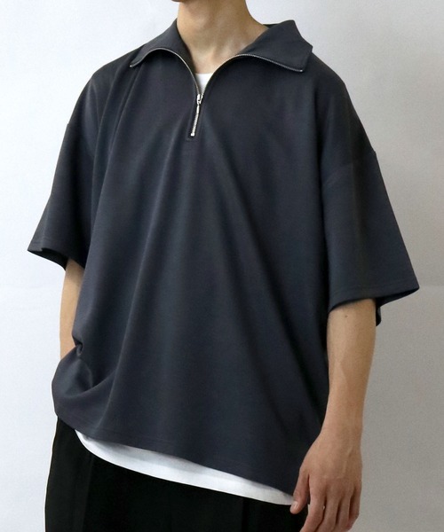 Starting Over(スターティングオーバー)の「double knit half zip T-shirt/接触冷感 ダンボールニット ハーフジップ 半袖Tシャツ(Tシャツ/カットソー・メンズ・チャコールグレー/ブラック/ホワイト・M/L/XL)」の18枚目の写真