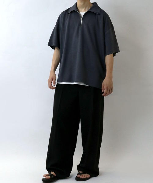 Starting Over(スターティングオーバー)の「double knit half zip T-shirt/接触冷感 ダンボールニット ハーフジップ 半袖Tシャツ(Tシャツ/カットソー・メンズ・チャコールグレー/ブラック/ホワイト・M/L/XL)」の19枚目の写真