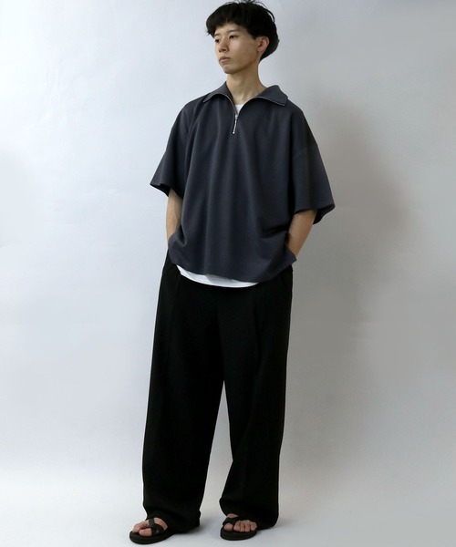 Starting Over(スターティングオーバー)の「double knit half zip T-shirt/接触冷感 ダンボールニット ハーフジップ 半袖Tシャツ(Tシャツ/カットソー・メンズ・チャコールグレー/ブラック/ホワイト・M/L/XL)」の20枚目の写真