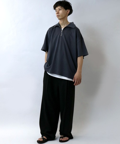Starting Over(スターティングオーバー)の「double knit half zip T-shirt/接触冷感 ダンボールニット ハーフジップ 半袖Tシャツ(Tシャツ/カットソー・メンズ・チャコールグレー/ブラック/ホワイト・M/L/XL)」の21枚目の写真