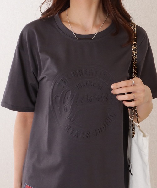 Lace Ladies(レースレディース)の「ソリッドカラー 凹凸 ロゴ 半袖 プルオーバー(Tシャツ/カットソー・レディース・グレー/ブラック/ホワイト/レッド・M/XL)」の3枚目の写真
