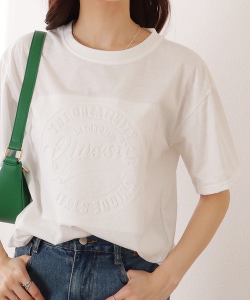 Lace Ladies(レースレディース)の「ソリッドカラー 凹凸 ロゴ 半袖 プルオーバー(Tシャツ/カットソー・レディース・グレー/ブラック/ホワイト/レッド・M/XL)」の2枚目の写真