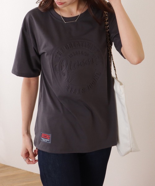 Lace Ladies(レースレディース)の「ソリッドカラー 凹凸 ロゴ 半袖 プルオーバー(Tシャツ/カットソー・レディース・グレー/ブラック/ホワイト/レッド・M/XL)」の11枚目の写真