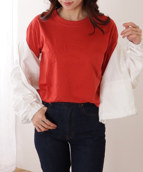 Lace Ladies(レースレディース)の「ソリッドカラー 凹凸 ロゴ 半袖 プルオーバー(Tシャツ/カットソー・レディース・グレー/ブラック/ホワイト/レッド・M/XL)」の16枚目の写真