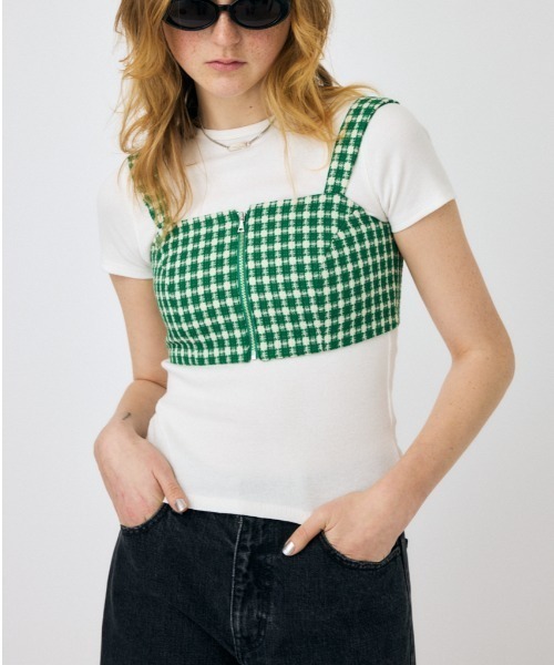 MOUSSY（マウジー）の「COMPACT TWEED ビスチェ（タンクトップ・レディース・アイボリー/グリーン/ブラック・1/2）」の3枚目の写真