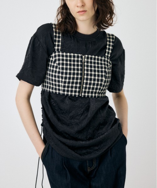 MOUSSY（マウジー）の「COMPACT TWEED ビスチェ（タンクトップ・レディース・アイボリー/グリーン/ブラック・1/2）」の2枚目の写真