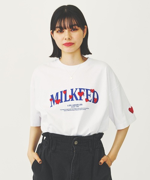 MILKFED.（ミルクフェド）の「HEART EMBROIDERED LOGO WIDE S/S TEE（Tシャツ/カットソー・レディース・ライトイエロー/ホワイト/ブラック・M/L）」の4枚目の写真