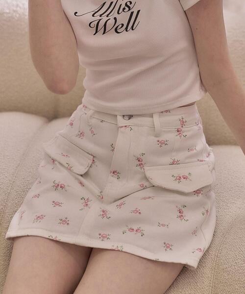 WEGO（ウィゴー）の「WEGO/フラワーデニムスカート（デニムスカート・レディース・ホワイト・LARGE/MEDIUM）」の2枚目の写真