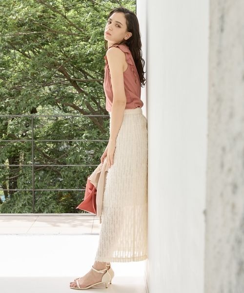 Andemiu(アンデミュウ)の「フリンジジャカードIラインスカート126362(スカート・レディース・ブラック/オフホワイト・MEDIUM/SMALL)」の22枚目の写真