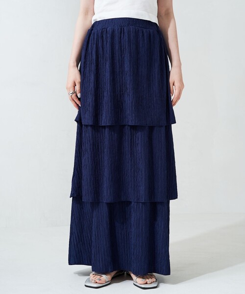 SACRA ネイビー/ブラックティアードスカート FREAK'S STORE（フリークスストア）の「限定展開 3段 ティアード