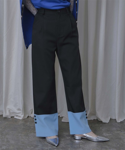 miette（ミエット）の「配色ロールアップワイドパンツ（その他パンツ・レディース・チャコール/ブラック・FREE）」の2枚目の写真