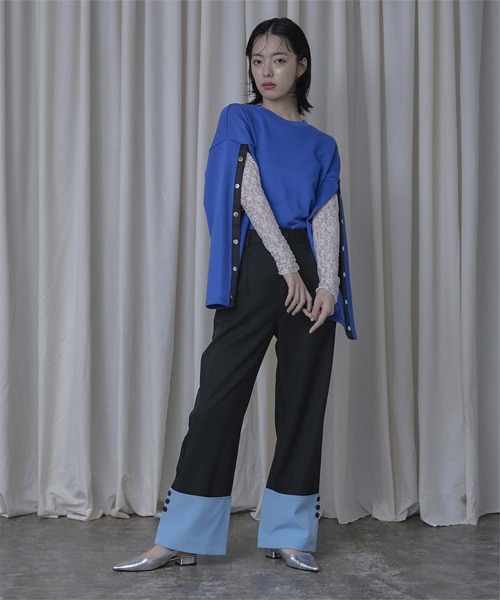 miette（ミエット）の「配色ロールアップワイドパンツ（その他パンツ・レディース・チャコール/ブラック・FREE）」の4枚目の写真