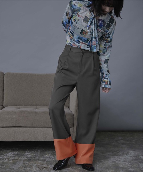 miette（ミエット）の「配色ロールアップワイドパンツ（その他パンツ・レディース・チャコール/ブラック・FREE）」の7枚目の写真