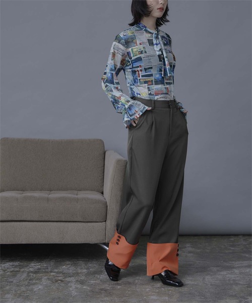 miette（ミエット）の「配色ロールアップワイドパンツ（その他パンツ・レディース・チャコール/ブラック・FREE）」の8枚目の写真