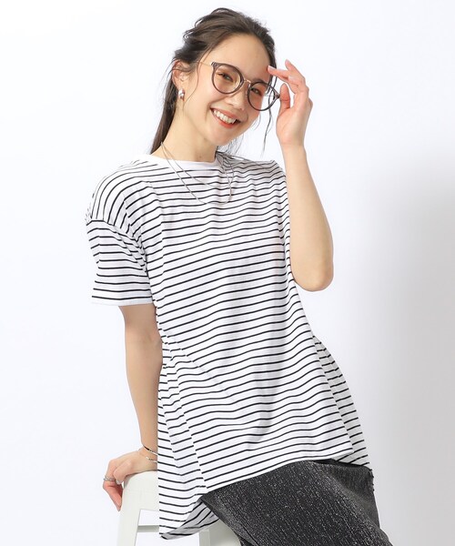 DRESKIP(ドレスキップ)の「◆【体型カバー/UV】アウトで決まる ペプラムTシャツ(Tシャツ/カットソー・レディース・カーキ/ブラック/ホワイト系5/ブルー/オフホワイト・03/02/04)」の3枚目の写真