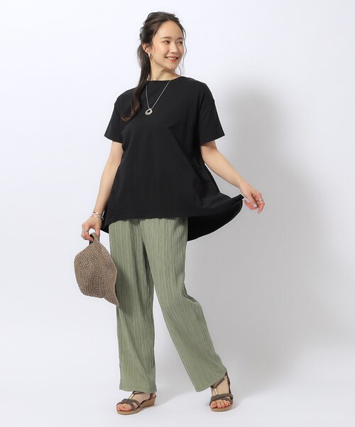 DRESKIP(ドレスキップ)の「◆【体型カバー/UV】アウトで決まる ペプラムTシャツ(Tシャツ/カットソー・レディース・カーキ/ブラック/ホワイト系5/ブルー/オフホワイト・03/02/04)」の7枚目の写真