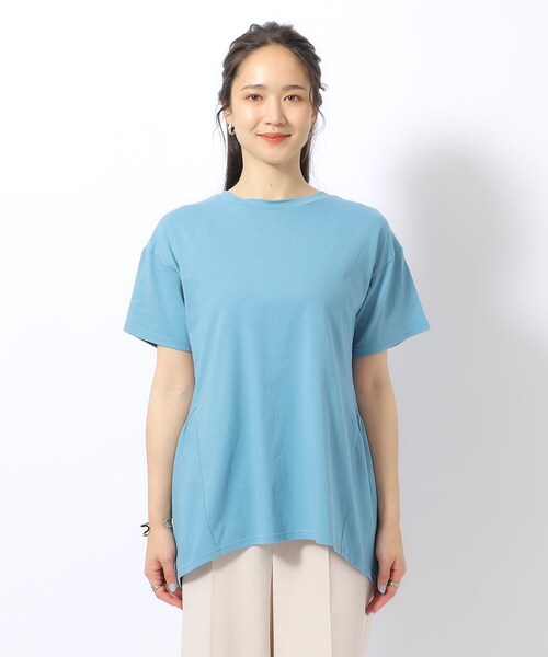 DRESKIP(ドレスキップ)の「◆【体型カバー/UV】アウトで決まる ペプラムTシャツ(Tシャツ/カットソー・レディース・カーキ/ブラック/ホワイト系5/ブルー/オフホワイト・03/02/04)」の19枚目の写真