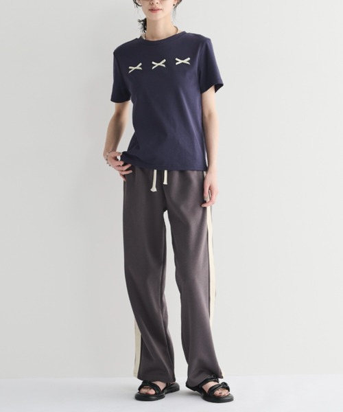 MERLOT(メルロー)の「コットン混クロップドリボンT(Tシャツ/カットソー・レディース・ライトグレー/ネイビー・FREE)」の14枚目の写真