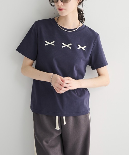 MERLOT(メルロー)の「コットン混クロップドリボンT(Tシャツ/カットソー・レディース・ライトグレー/ネイビー・FREE)」の8枚目の写真