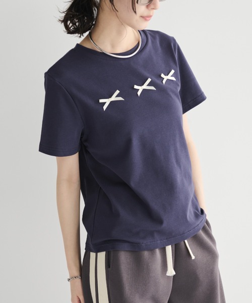 MERLOT(メルロー)の「コットン混クロップドリボンT(Tシャツ/カットソー・レディース・ライトグレー/ネイビー・FREE)」の10枚目の写真