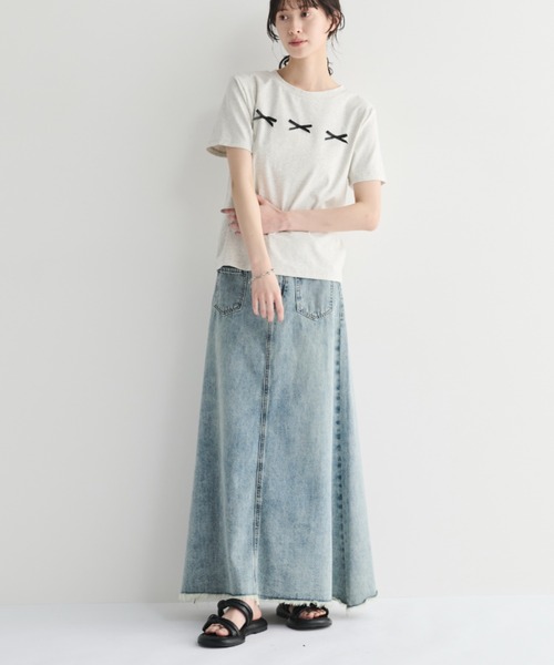 MERLOT(メルロー)の「コットン混クロップドリボンT(Tシャツ/カットソー・レディース・ライトグレー/ネイビー・FREE)」の3枚目の写真