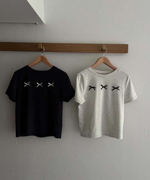 MERLOT(メルロー)の「コットン混クロップドリボンT(Tシャツ/カットソー・レディース・ライトグレー/ネイビー・FREE)」の16枚目の写真