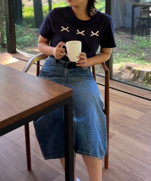 MERLOT(メルロー)の「コットン混クロップドリボンT(Tシャツ/カットソー・レディース・ライトグレー/ネイビー・FREE)」の20枚目の写真