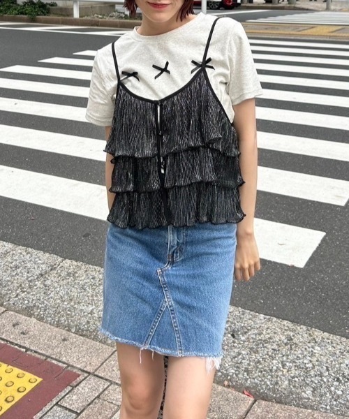 MERLOT(メルロー)の「コットン混クロップドリボンT(Tシャツ/カットソー・レディース・ライトグレー/ネイビー・FREE)」の17枚目の写真