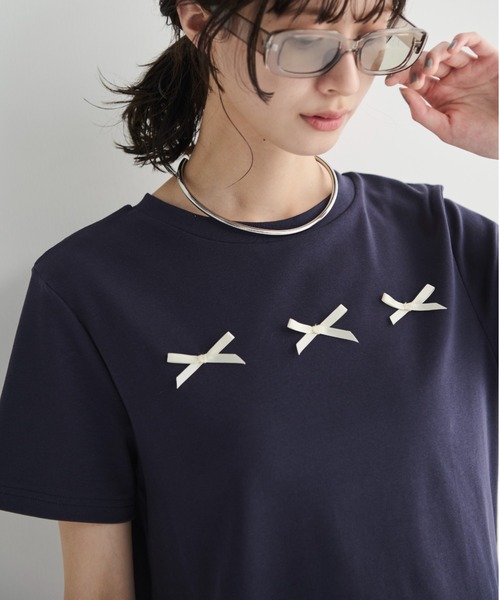 MERLOT(メルロー)の「コットン混クロップドリボンT(Tシャツ/カットソー・レディース・ライトグレー/ネイビー・FREE)」の22枚目の写真