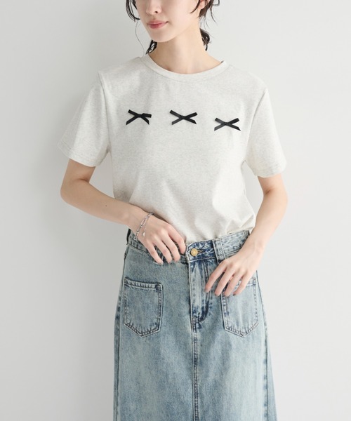 MERLOT(メルロー)の「コットン混クロップドリボンT(Tシャツ/カットソー・レディース・ライトグレー/ネイビー・FREE)」の18枚目の写真