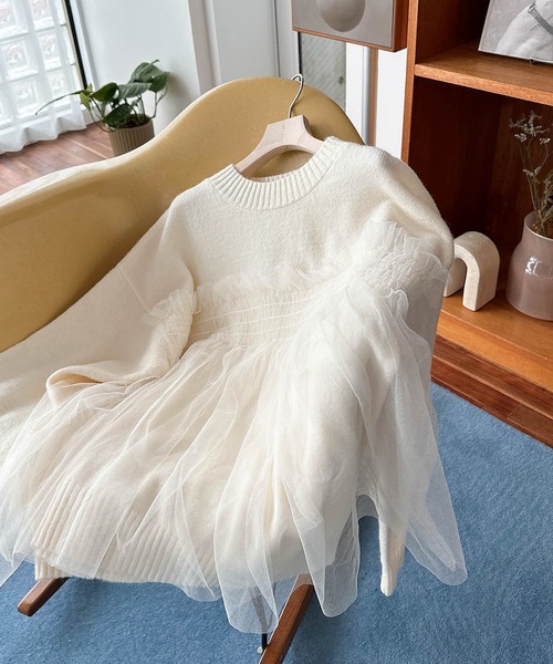 andme(アンドミー)の「【新色追加】チュールドッキングビスチェ風ニットトップス(ニット/セーター・レディース・グレー/イエロー/アイボリー/ブラック/ベージュ/ピンク/ブルーグレー・FREE)」の10枚目の写真