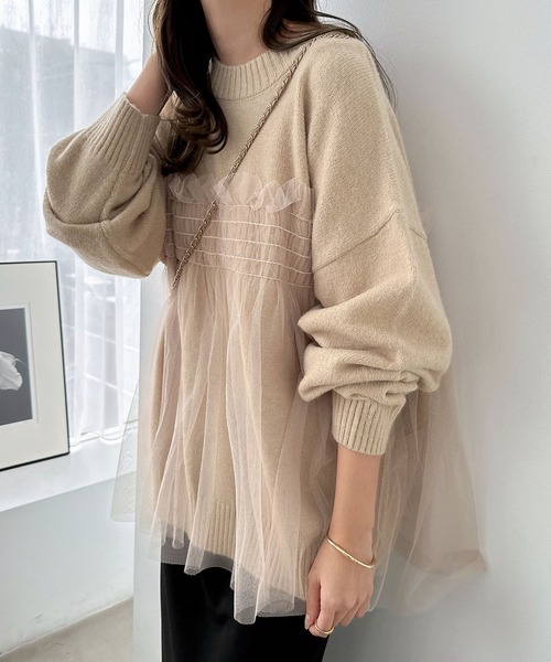 andme(アンドミー)の「【新色追加】チュールドッキングビスチェ風ニットトップス(ニット/セーター・レディース・グレー/イエロー/アイボリー/ブラック/ベージュ/ピンク/ブルーグレー・FREE)」の14枚目の写真