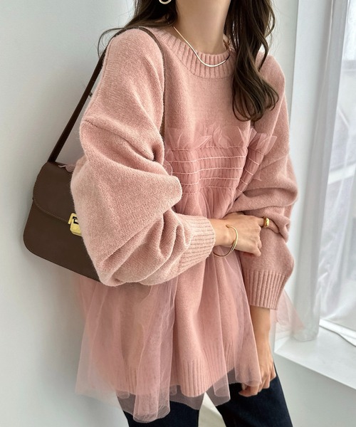 andme(アンドミー)の「【新色追加】チュールドッキングビスチェ風ニットトップス(ニット/セーター・レディース・グレー/イエロー/アイボリー/ブラック/ベージュ/ピンク/ブルーグレー・FREE)」の19枚目の写真