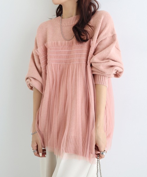 andme(アンドミー)の「【新色追加】チュールドッキングビスチェ風ニットトップス(ニット/セーター・レディース・グレー/イエロー/アイボリー/ブラック/ベージュ/ピンク/ブルーグレー・FREE)」の16枚目の写真