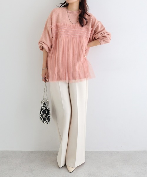 andme(アンドミー)の「【新色追加】チュールドッキングビスチェ風ニットトップス(ニット/セーター・レディース・グレー/イエロー/アイボリー/ブラック/ベージュ/ピンク/ブルーグレー・FREE)」の18枚目の写真