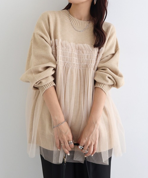 andme(アンドミー)の「【新色追加】チュールドッキングビスチェ風ニットトップス(ニット/セーター・レディース・グレー/イエロー/アイボリー/ブラック/ベージュ/ピンク/ブルーグレー・FREE)」の20枚目の写真