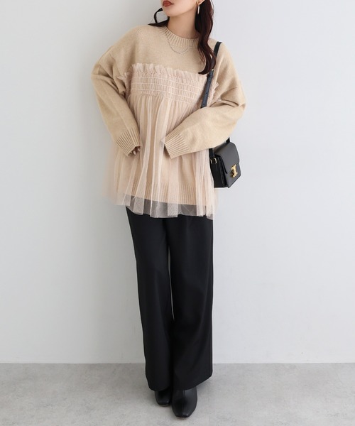 andme(アンドミー)の「【新色追加】チュールドッキングビスチェ風ニットトップス(ニット/セーター・レディース・グレー/イエロー/アイボリー/ブラック/ベージュ/ピンク/ブルーグレー・FREE)」の21枚目の写真