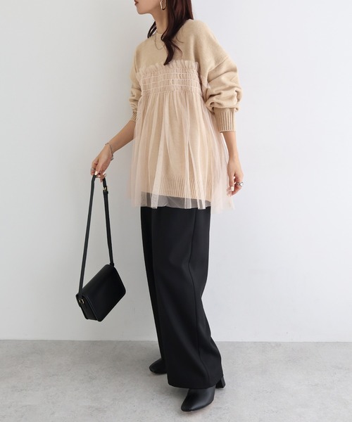 andme(アンドミー)の「【新色追加】チュールドッキングビスチェ風ニットトップス(ニット/セーター・レディース・グレー/イエロー/アイボリー/ブラック/ベージュ/ピンク/ブルーグレー・FREE)」の22枚目の写真